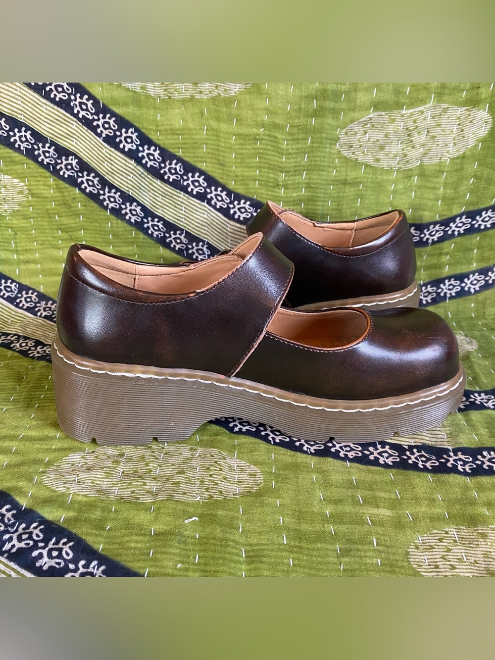 Meizudongli Brown Leather Mary Jane Chunky Platform Shoes 8/8.5 Y2K Revival - Picture 7 of 15